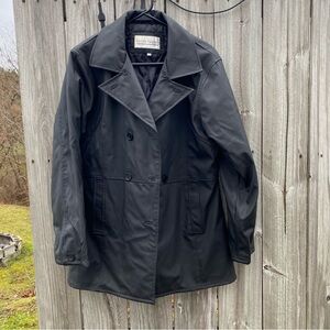 Renee Raquel Womens Black Double Breasted Quilted Lined Trench Coat Jacket